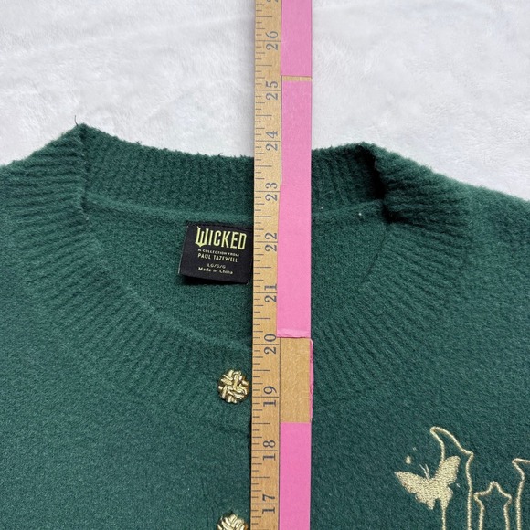 WICKED Paul Tazewell‎ Green Embroidered Button Front Cardigan Sweater LG - Picture 5 of 7